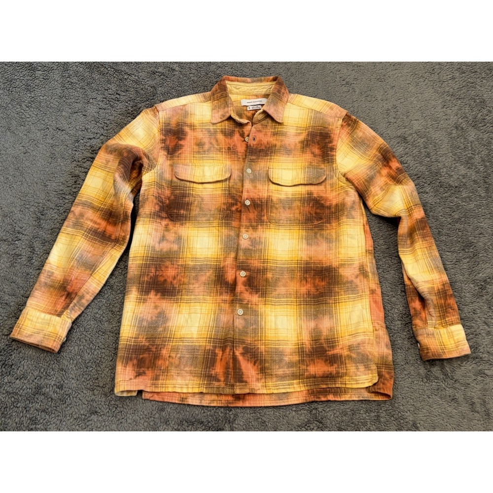 Urban Outfitters Flannel Shirt Mens XS Long Sleeve Plaid Button Up Orange